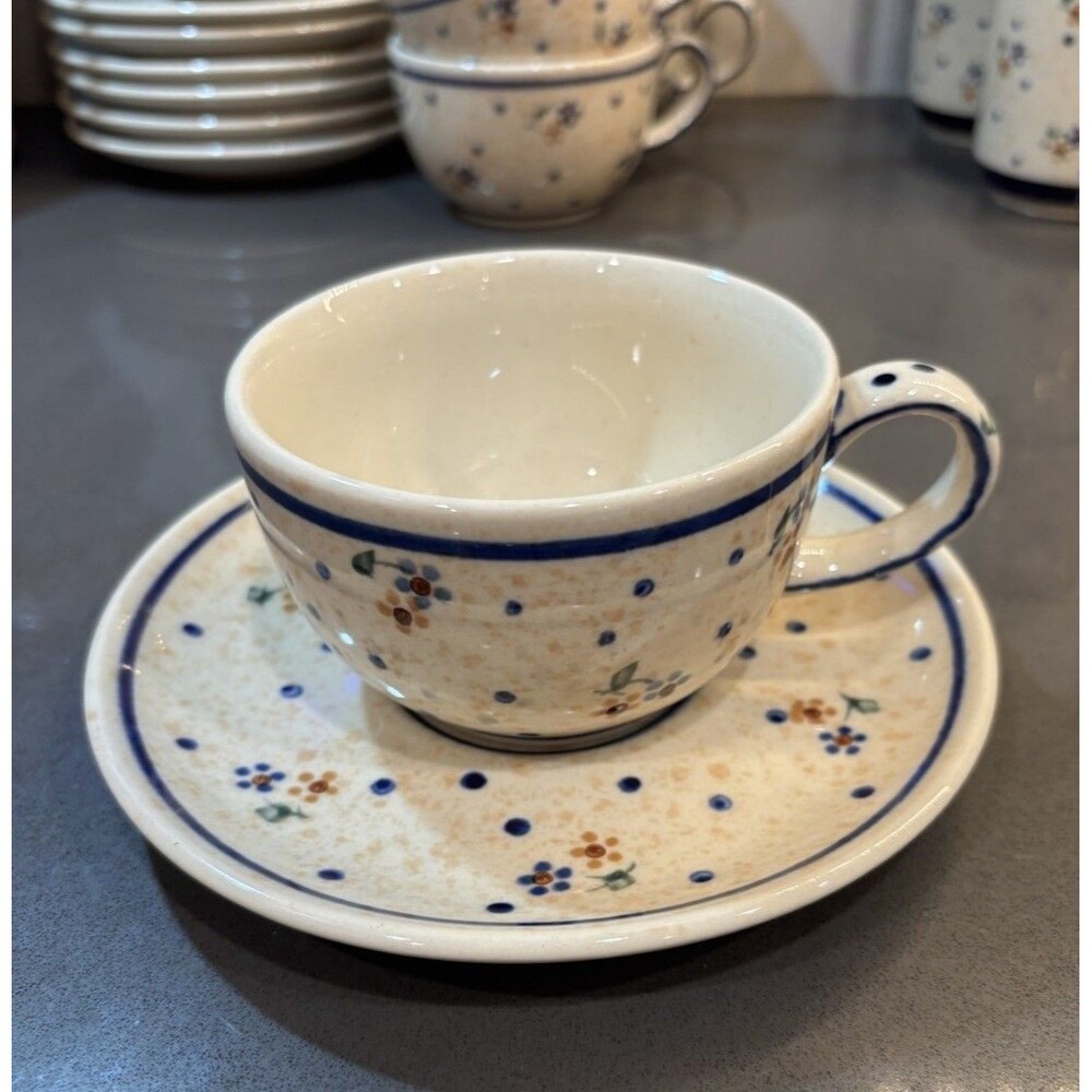 Boleslawiec Blue Rose Polish Pottery Country Meadow Cup & Saucer